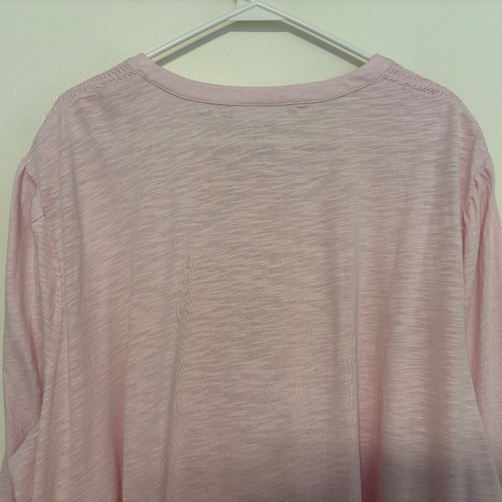 J. Jill Women's Plus Smocked Cotton Popover Henley Tunic Shirt Top 4X Pink - Picture 7 of 11